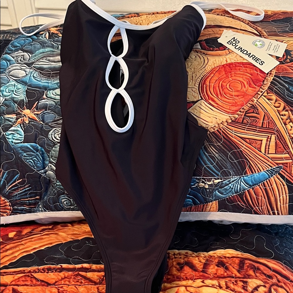 No Boundaries Black Swimsuit with White Accents